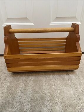 Vintage Large Slat Wood Folkart Carryall /Garden Trug / Basket / Tote / Tool Box